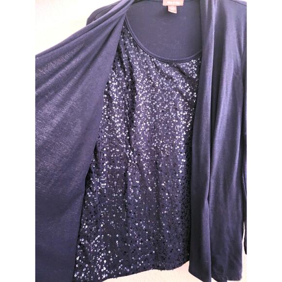 TOP/CARDIGAN & ATTACHED TANK-WHITE STAG-Navy Blue-Sequins-Long Sleeve-Size 12-14 - Picture 4 of 15